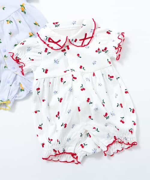 衿フリルフルーツ柄ロンパス