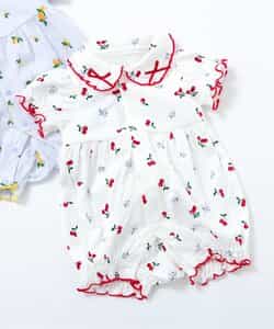 衿フリルフルーツ柄ロンパス