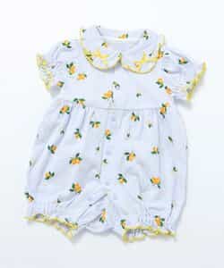 衿フリルフルーツ柄ロンパス