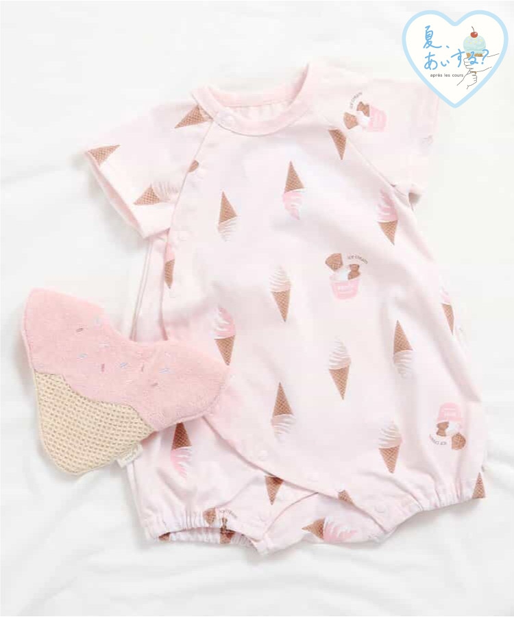 ★SALE★アイス柄ロンパス＆スタイセット_吸水速乾_接触冷感