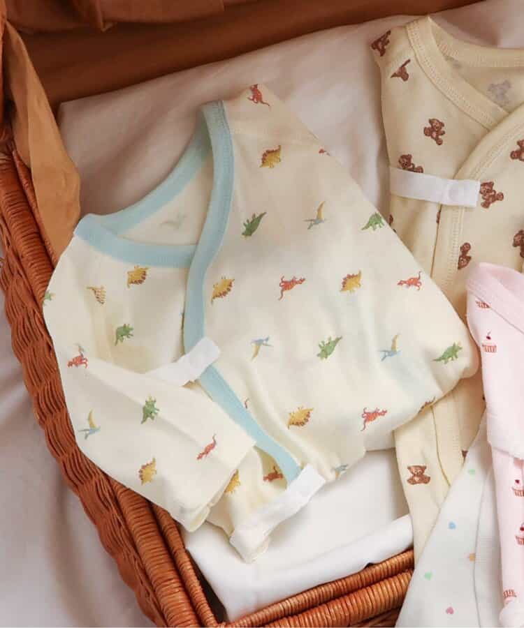 ベビー長袖フライスコンビ肌着　総柄