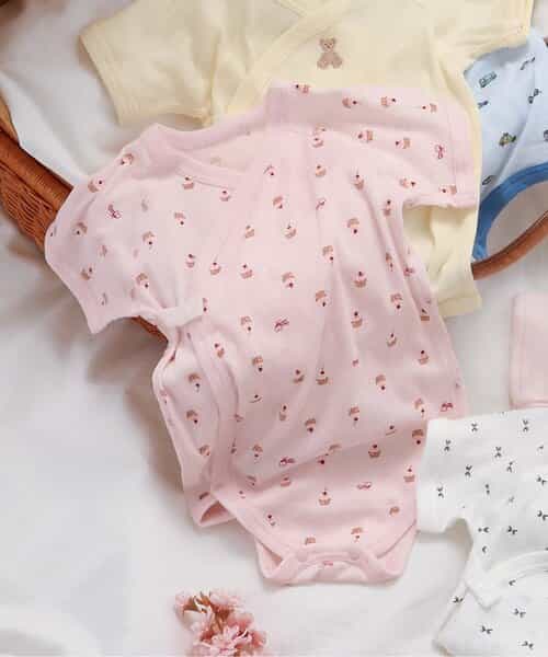 ベビー半袖リブボディ肌着　ワンポイント・総柄