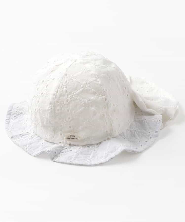 リボン付きレースベビー帽子_UVカット