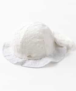 リボン付きレースベビー帽子_UVカット
