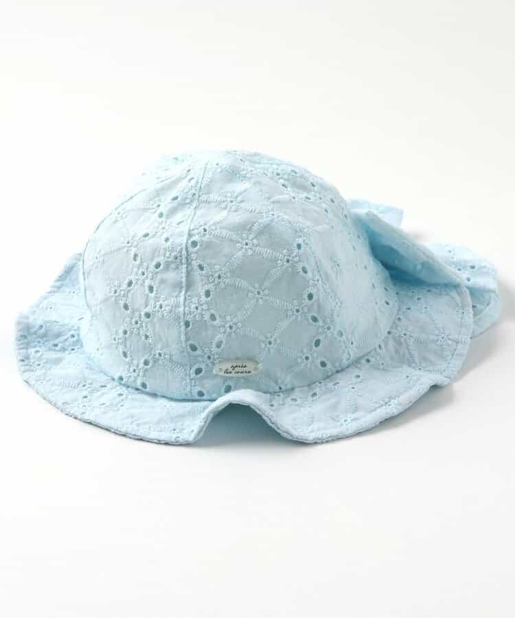 リボン付きレースベビー帽子_UVカット