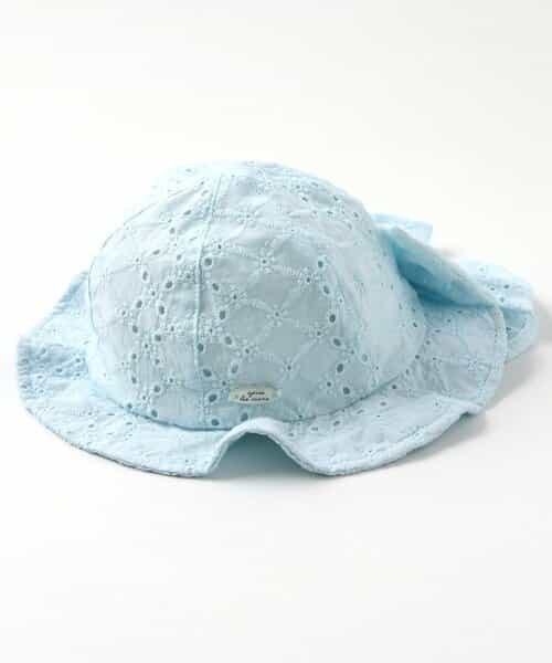 リボン付きレースベビー帽子_UVカット