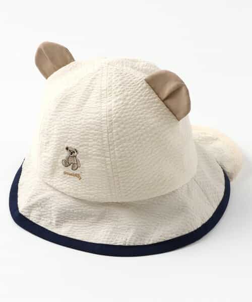 くま耳付きベビー帽子_UVカット