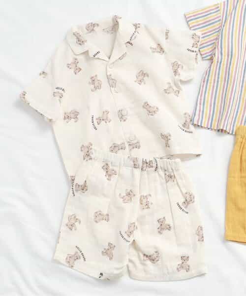 ★SALE★【リンク】ストライプ・クマ柄 開襟ガーゼパジャマ 5分丈