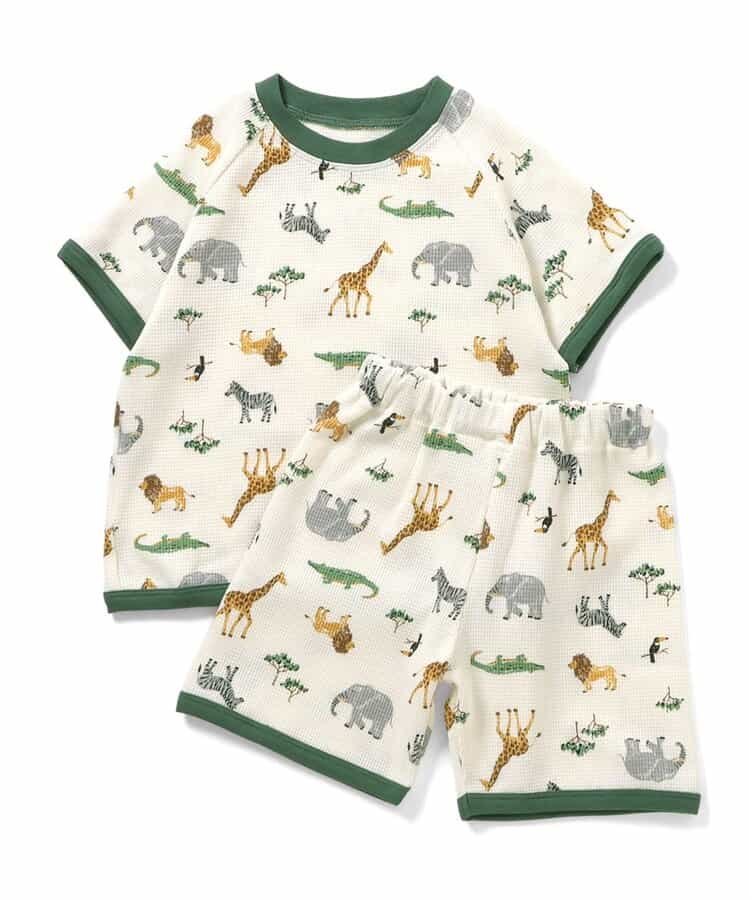 くま・恐竜・サファリ柄ワッフルパジャマ