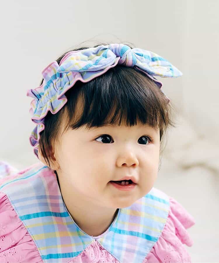 チェック・ストライプ柄配色レースベビーヘアバンド