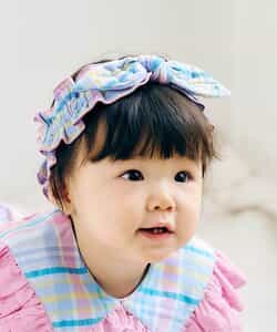 チェック・ストライプ柄配色レースベビーヘアバンド