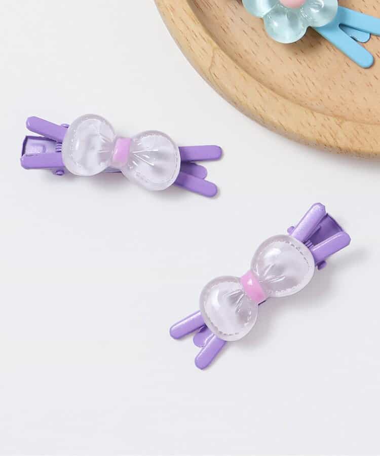 クリアお花・リボンヘアクリップ２個セット