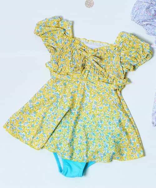 ☆SALE☆フラワーパフスリーブワンピース風セパレート水着_UV ☆SALE☆フラワーパフスリーブワンピース風セパレート水着_UV