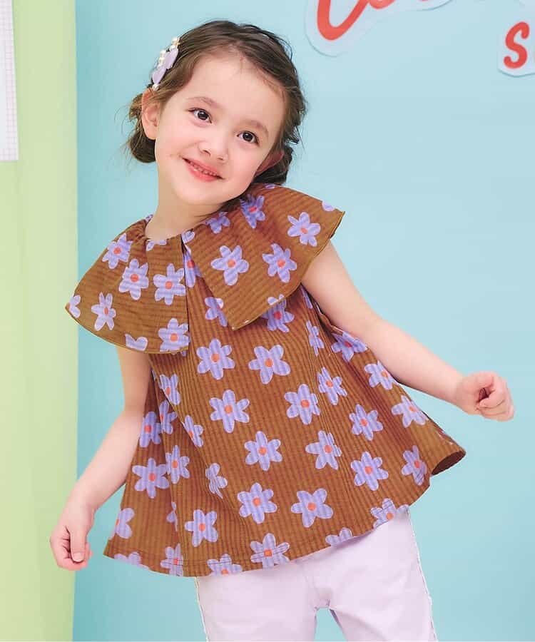 総柄カットサッカー襟付きトップス  吸水速乾