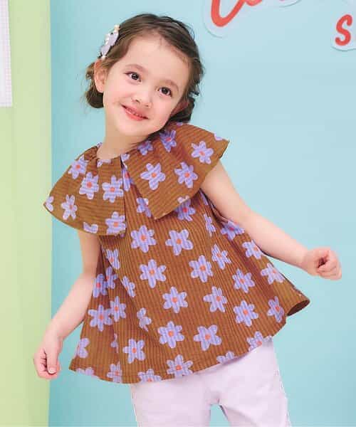 総柄カットサッカー襟付きトップス  吸水速乾