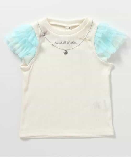 ★SALE★ネックレス風チュールスリーブTシャツ_接触冷感