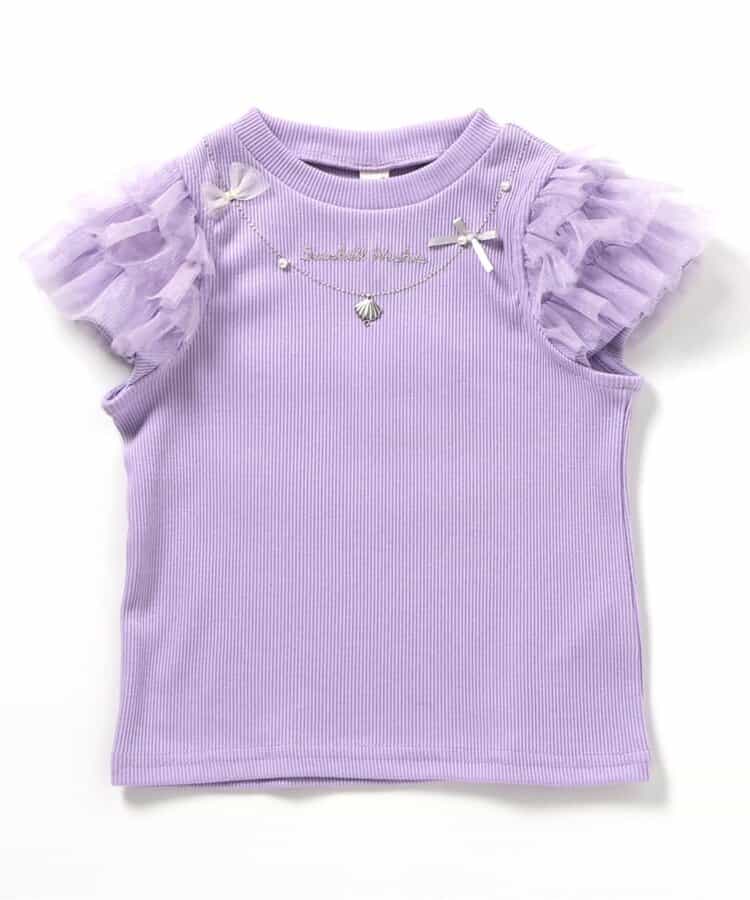 ★SALE★ネックレス風チュールスリーブTシャツ_接触冷感