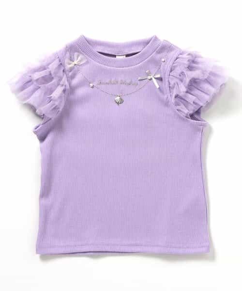 ★SALE★ネックレス風チュールスリーブTシャツ_接触冷感