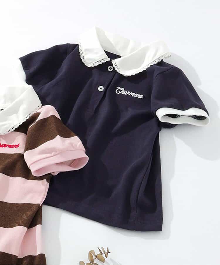 襟レースひんやりポロシャツ  接触冷感