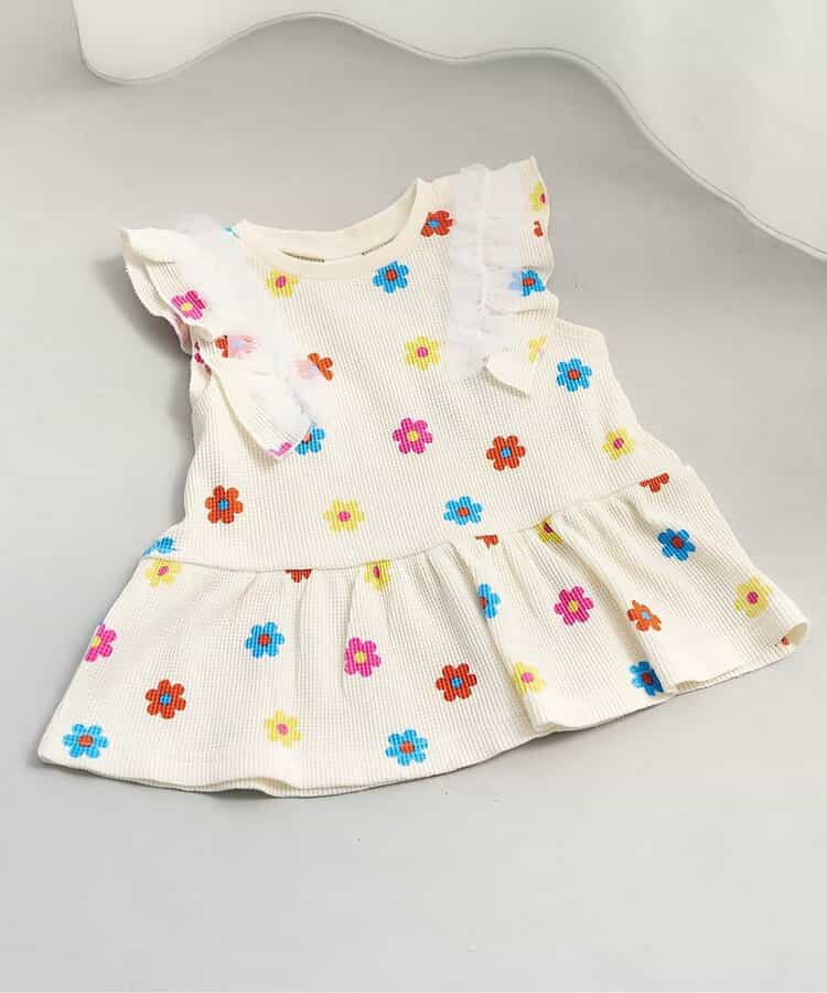 ☆4/28(火)お昼12:59まで3点10％OFF☆WEB限定 ワッフルフリルチュールトップス