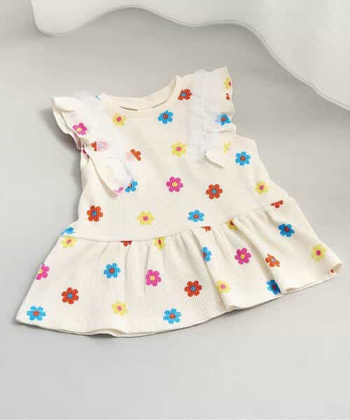 ☆4/28(火)お昼12:59まで3点10％OFF☆WEB限定 ワッフルフリルチュールトップス