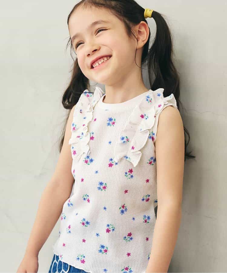 ノースリーブワッフルフリルTシャツ