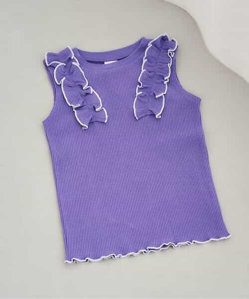 ノースリーブワッフルフリルTシャツ