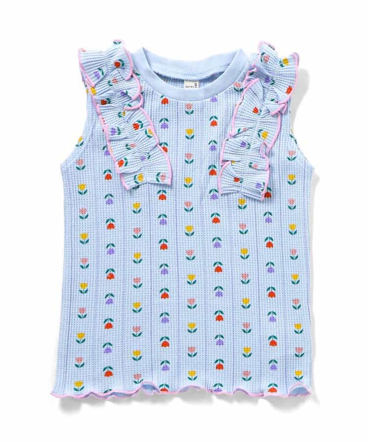 ノースリーブワッフルフリルTシャツ