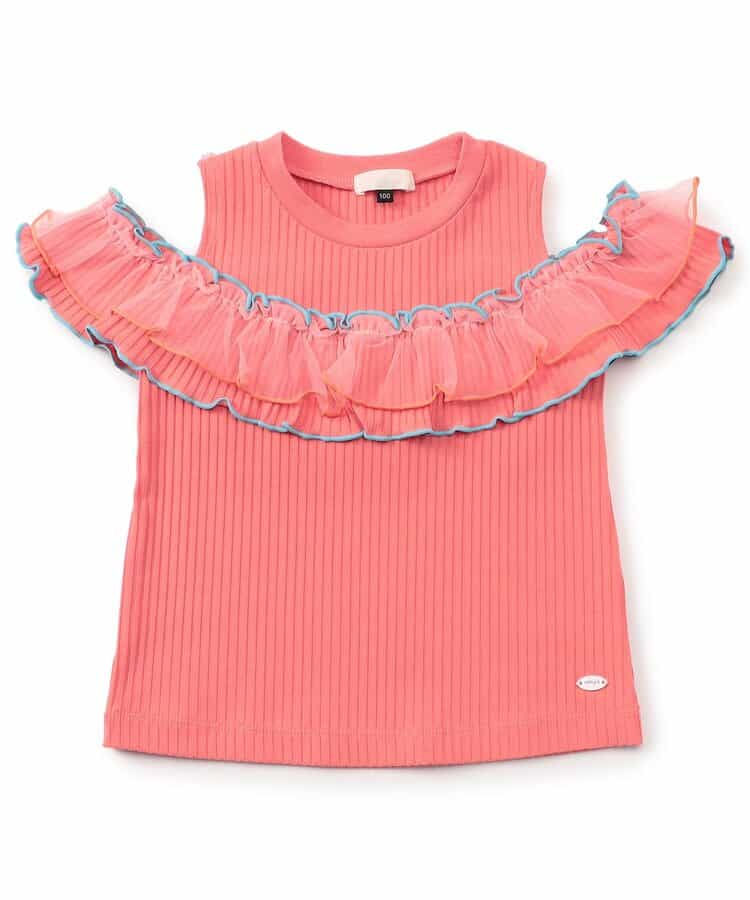 WEB限定  2way肩あきチュール配色トップス