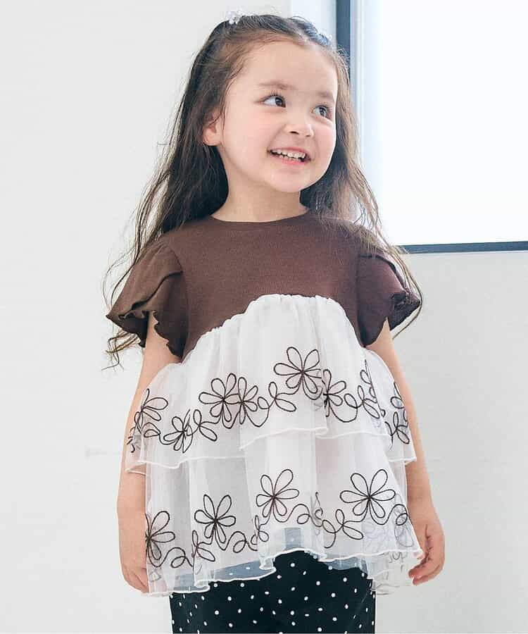 チュール刺繍ドッキングトップス