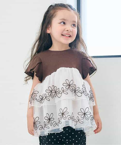 チュール刺繍ドッキングトップス