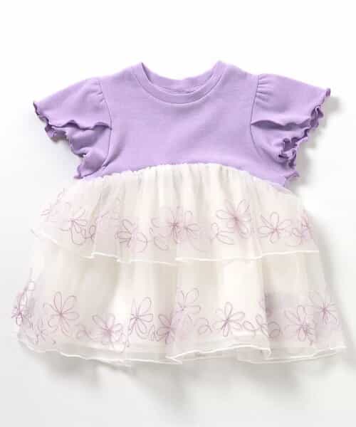 チュール刺繍ドッキングトップス