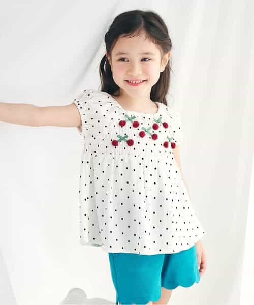 シャーリングさくらんぼモチーフトップス  吸水速乾