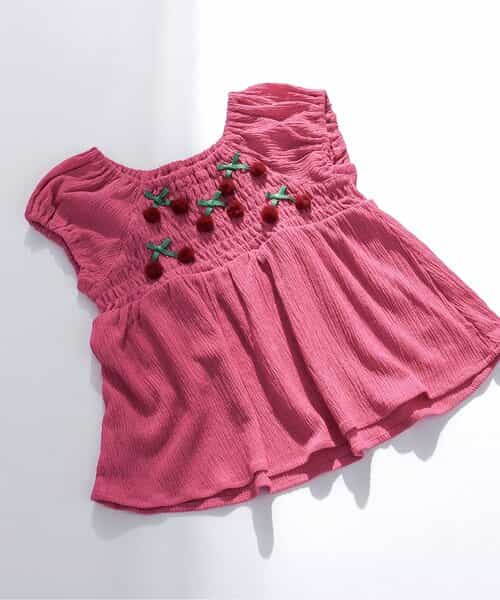 シャーリングさくらんぼモチーフトップス  吸水速乾