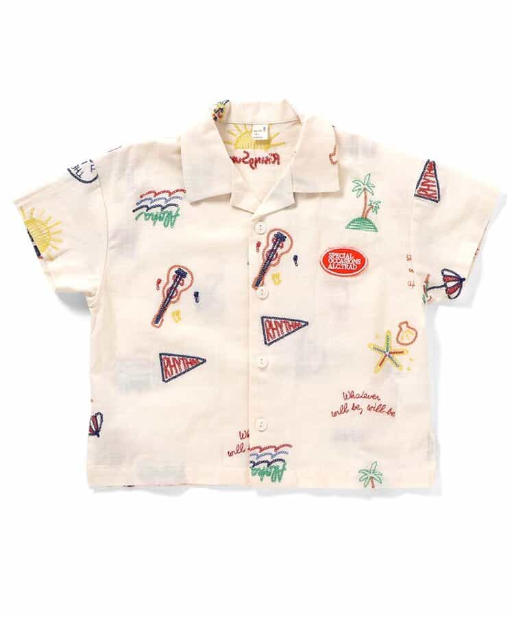 サマーモチーフ総柄刺繍シャツ