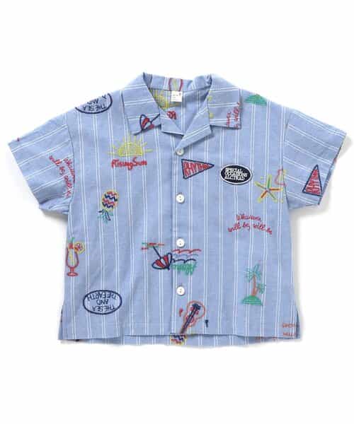 サマーモチーフ総柄刺繍シャツ