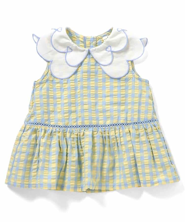 カラーストライプ・ギンガムスカラップハート衿チュニック