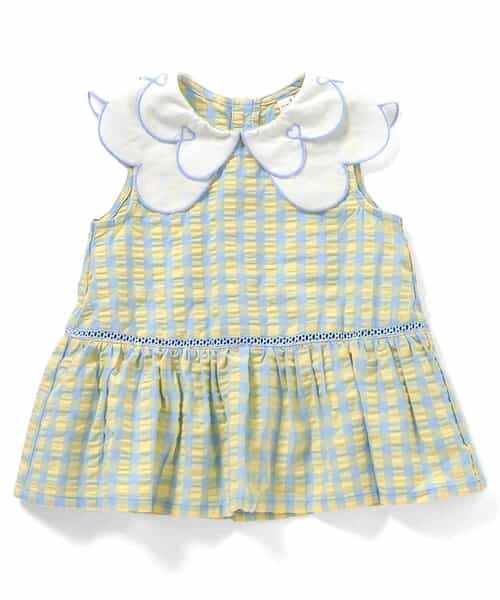 カラーストライプ・ギンガムスカラップハート衿チュニック