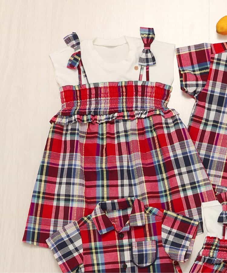 ★SALE★【リンク/ジュニア対応】チェック・サマーフルーツ柄ドッキングワンピース