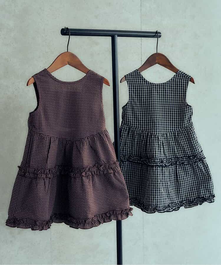 バックオープンフリルチェックワンピース_895290