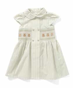 クロスアンドクロス　スモッキング刺繍ワンピース クロスステッチ刺繍ドッキングワンピース | 小柄・低身長女性