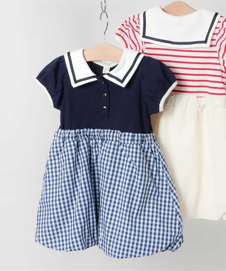 セーラー襟バルーンドッキングワンピース