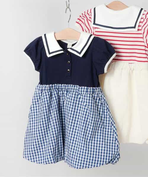 セーラー襟バルーンドッキングワンピース