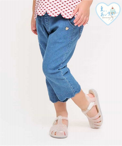 【Cocoa】スカラップリボンベスト&裾スカラップパンツセット(ベージュ) ☆SALE☆ひんやり裾スカラップ/7days Style pants 8分丈