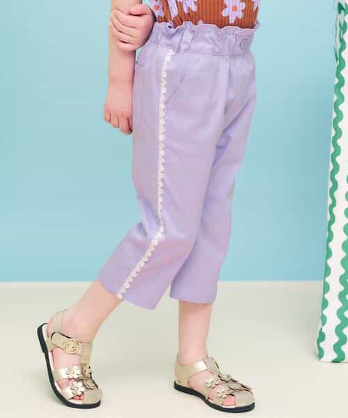 ひんやりサイドレースクロップドパンツ  8分丈 接触冷感