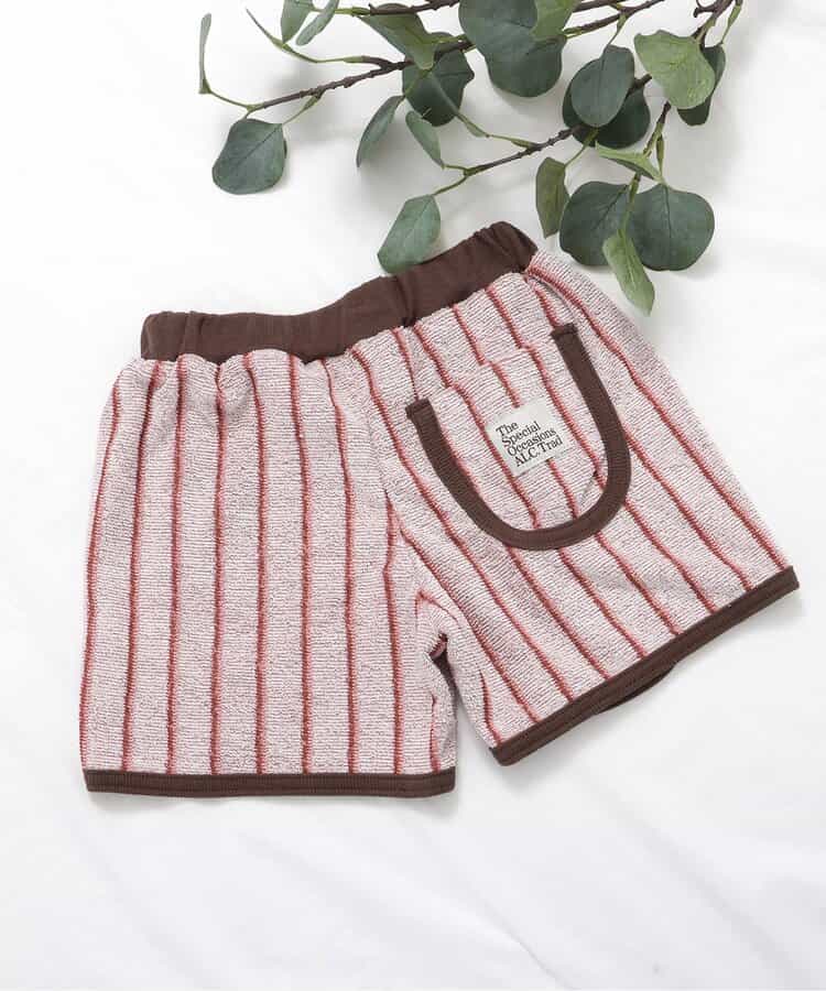 ★SALE★【リンク】フラワー・ストライプ柄パイルハーフパンツ  4分丈