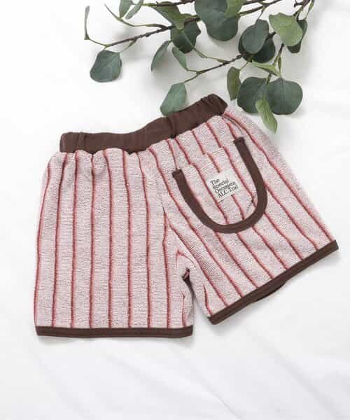 ★SALE★【リンク】フラワー・ストライプ柄パイルハーフパンツ  4分丈