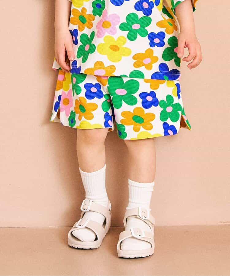 アソート総柄配色ステッチショートパンツ  4分丈