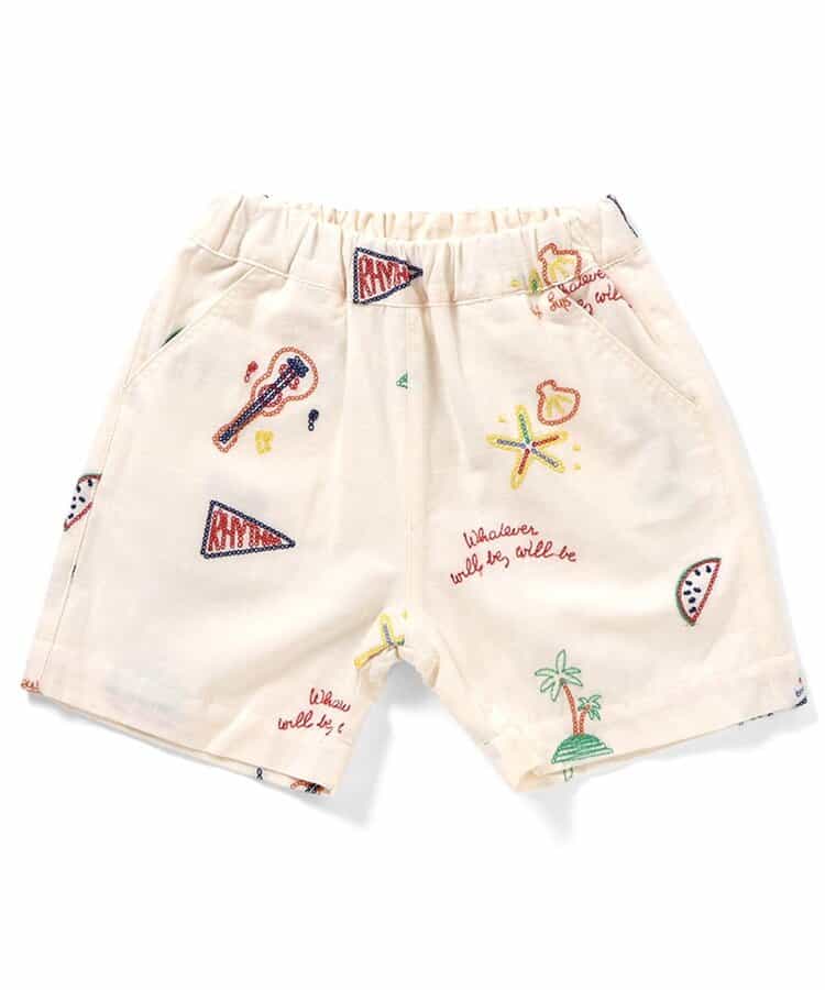 サマーモチーフ総柄刺繍ハーフパンツ  5分丈