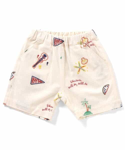 サマーモチーフ総柄刺繍ハーフパンツ  5分丈